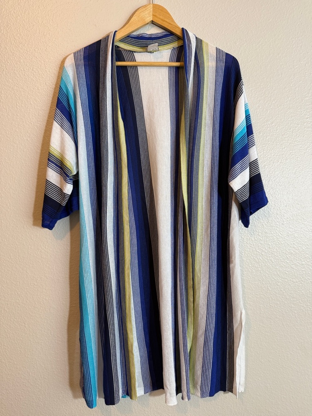 Chico’s Blue Striped Open Front Cardigan SZ 1 US 8/10 Resort Vacation Coastal